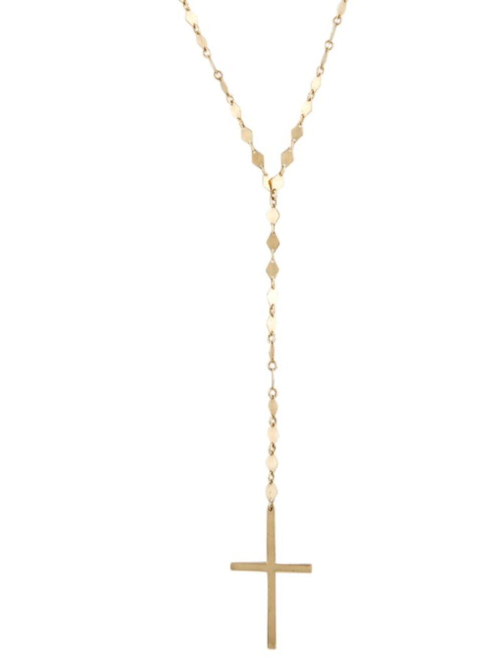14K Solid Yellow Gold Italian Cross Lavalier Y-Drop Pendant Necklace (18")